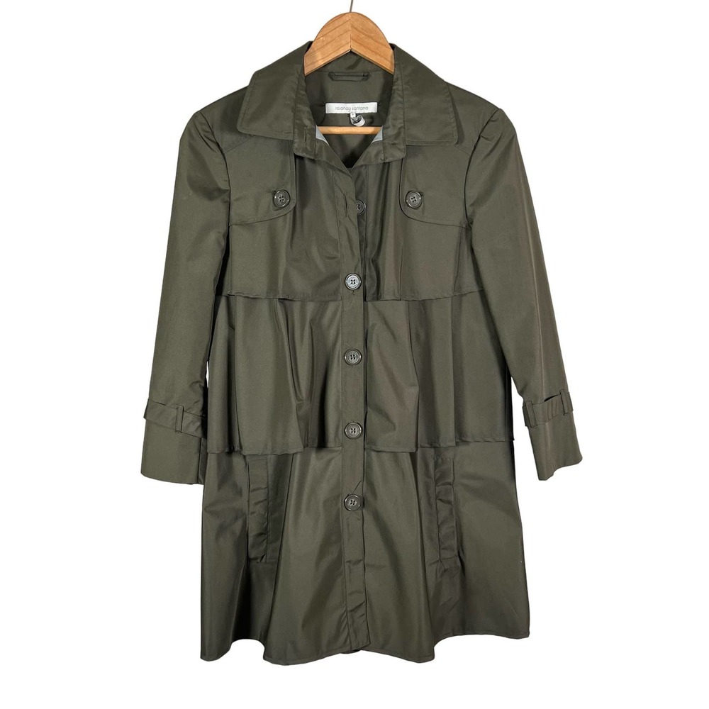 Rolando Santana Andrea Tiered Ruffle Lightweight Rain Jacket Green Size 6
